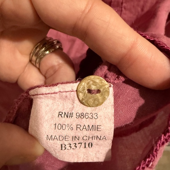 Vintage Pink Shell Button Down Shirt w Pockets Mandarin Collar 100% Raimie Linen - Picture 6 of 8